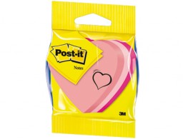 Bloc cubo de 225 notas adhesivas quita y pon Post-it forma corazón tonos rosa neón